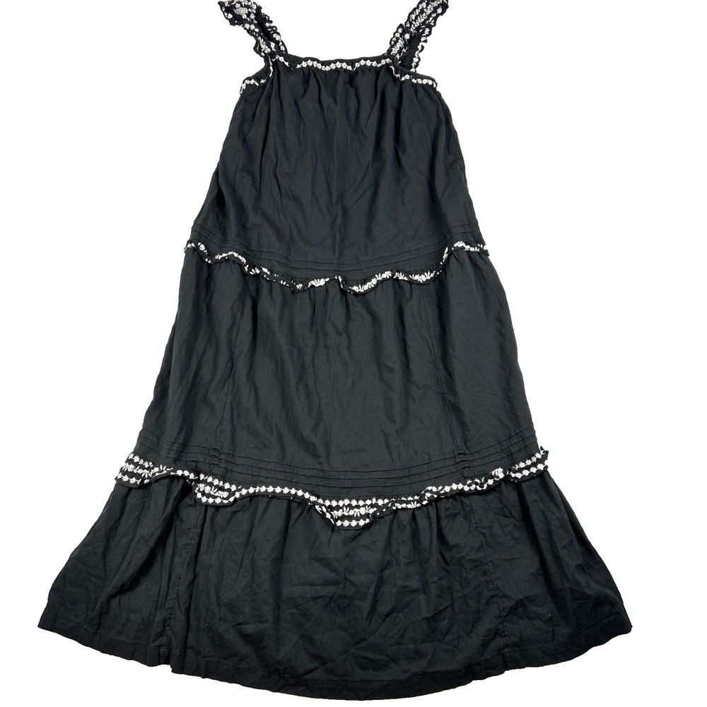 Old Navy Women Dress Small Sleeveless Tiered Ruffled Midi Black Embroidery